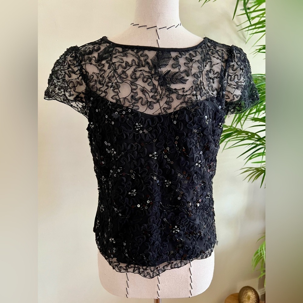 GUESS by Marciano Black Lace & Sequin Top – Size M